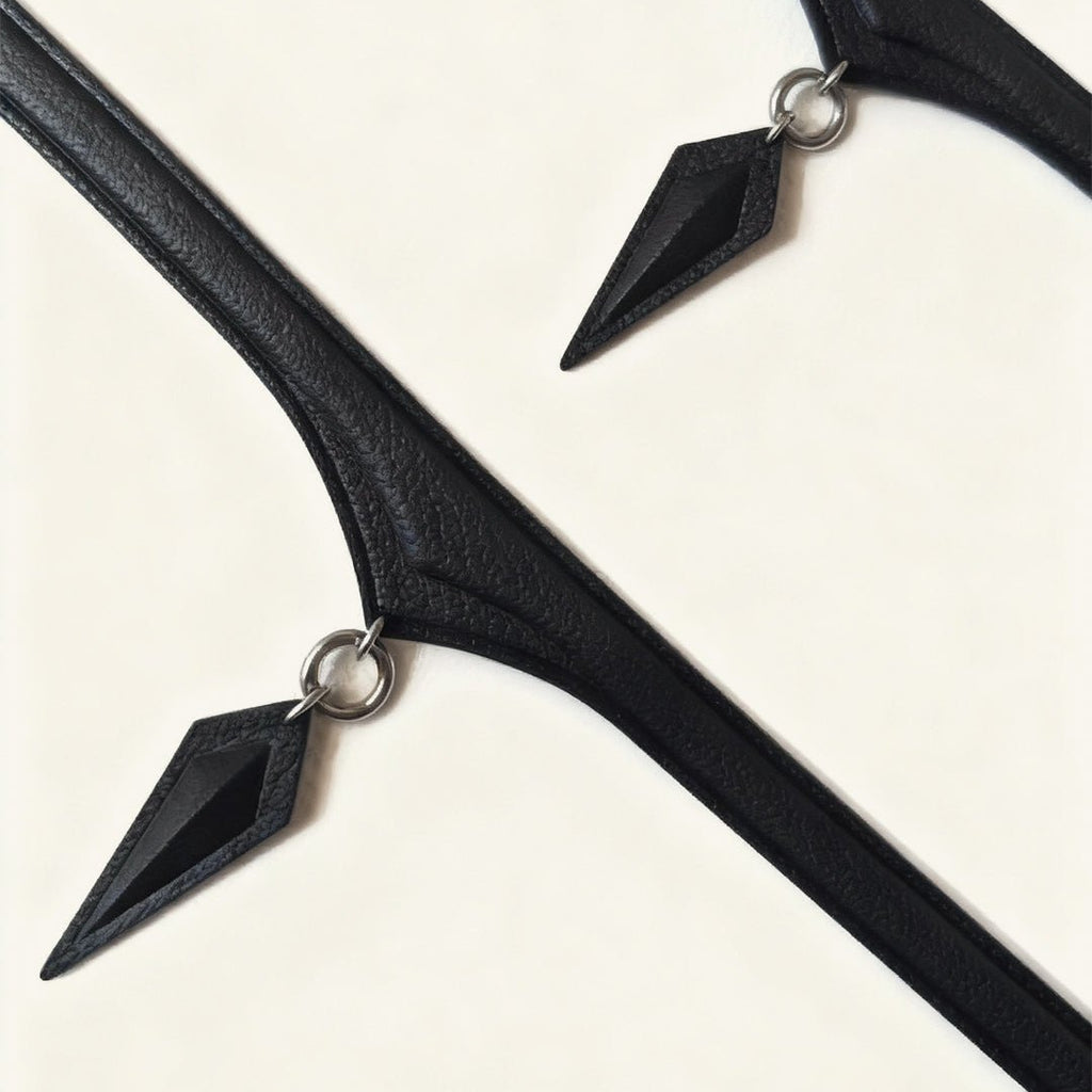 Handcrafted Black Leather Choker with Obsidian Shard Pendant – Flat Lay | Hushcrafts®