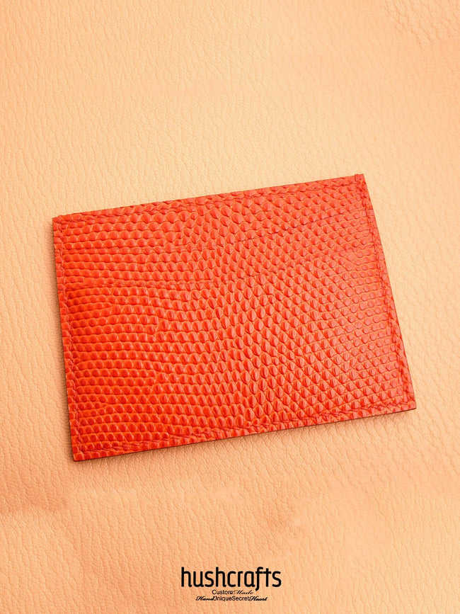 Orange Two - Tone Lizard Leather Card Holder - hushcrafts Hover Image
