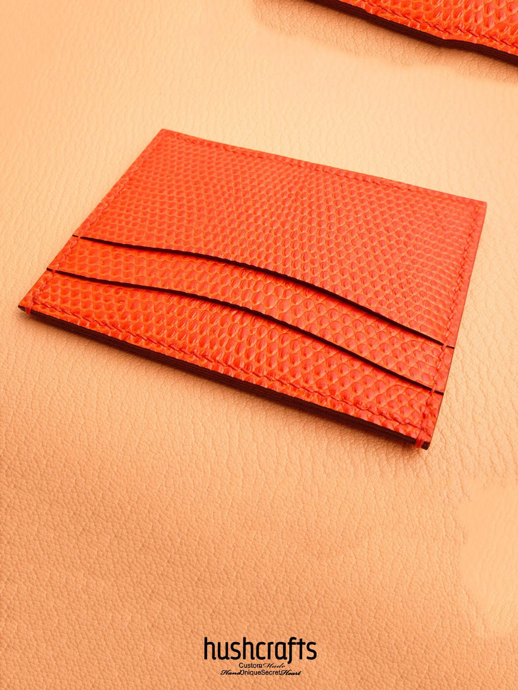 Orange Two - Tone Lizard Leather Card Holder - hushcrafts