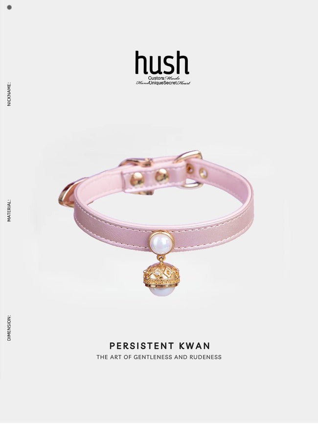 Pearl Pendant choker vegan leather - choker collar vegan leather pearl choker with gold pendant - Hush Hover Image