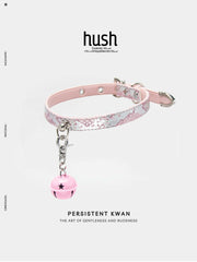 "Pink Bell" choker vegan leather - choker collar pink vegan leather choker with chain and bell - Hush