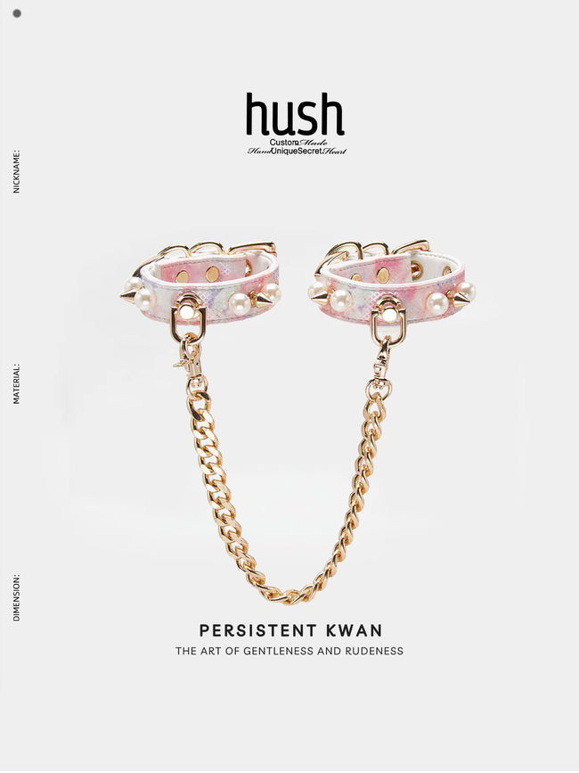 Pink Cuff with chain, vegan leather cuff, cuff with chain and buckle - Hush Hover Image