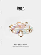 Pink Cuff with chain, vegan leather cuff, cuff with chain and buckle - Hush