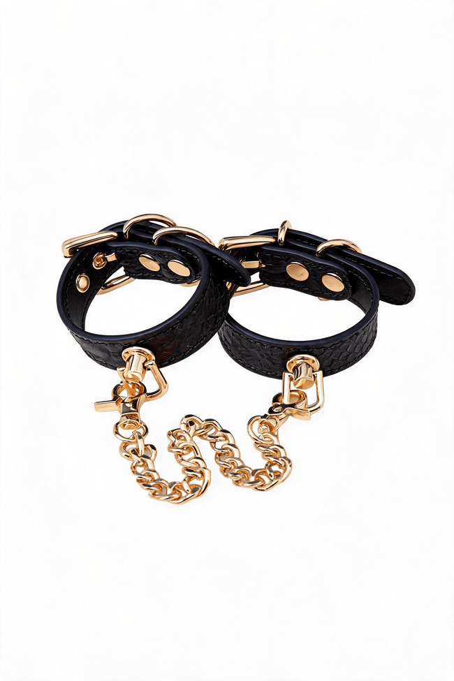 "Playful Cuffs" Leather Wrist Restraints - Hushcrafts LLC Hover Image