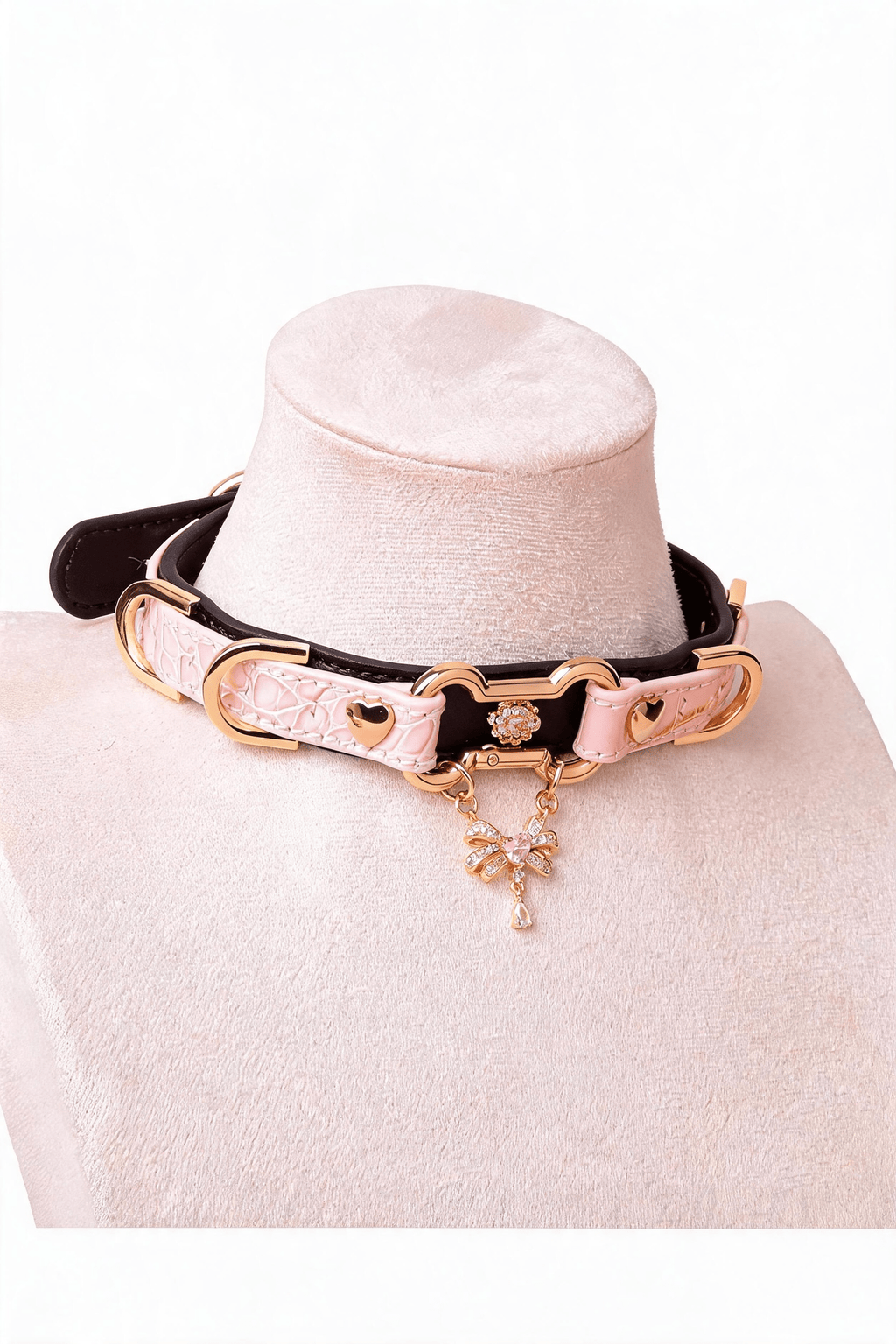 Product Name:"Sweet Rococo" Pink Embossed Leather Choker - Hushcrafts LLC