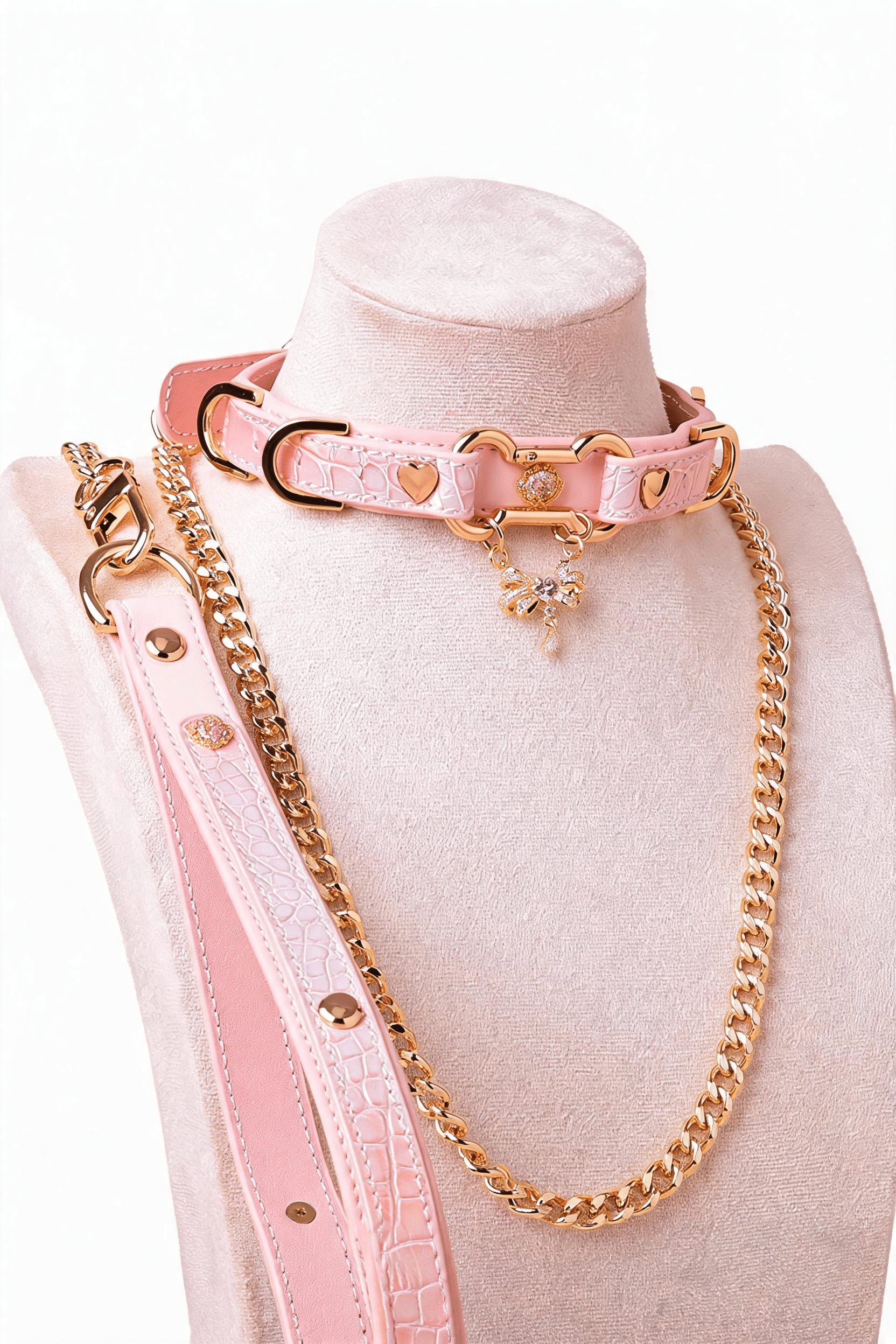 Product Name:"Sweet Rococo" Pink Embossed Leather Choker - Hushcrafts LLC