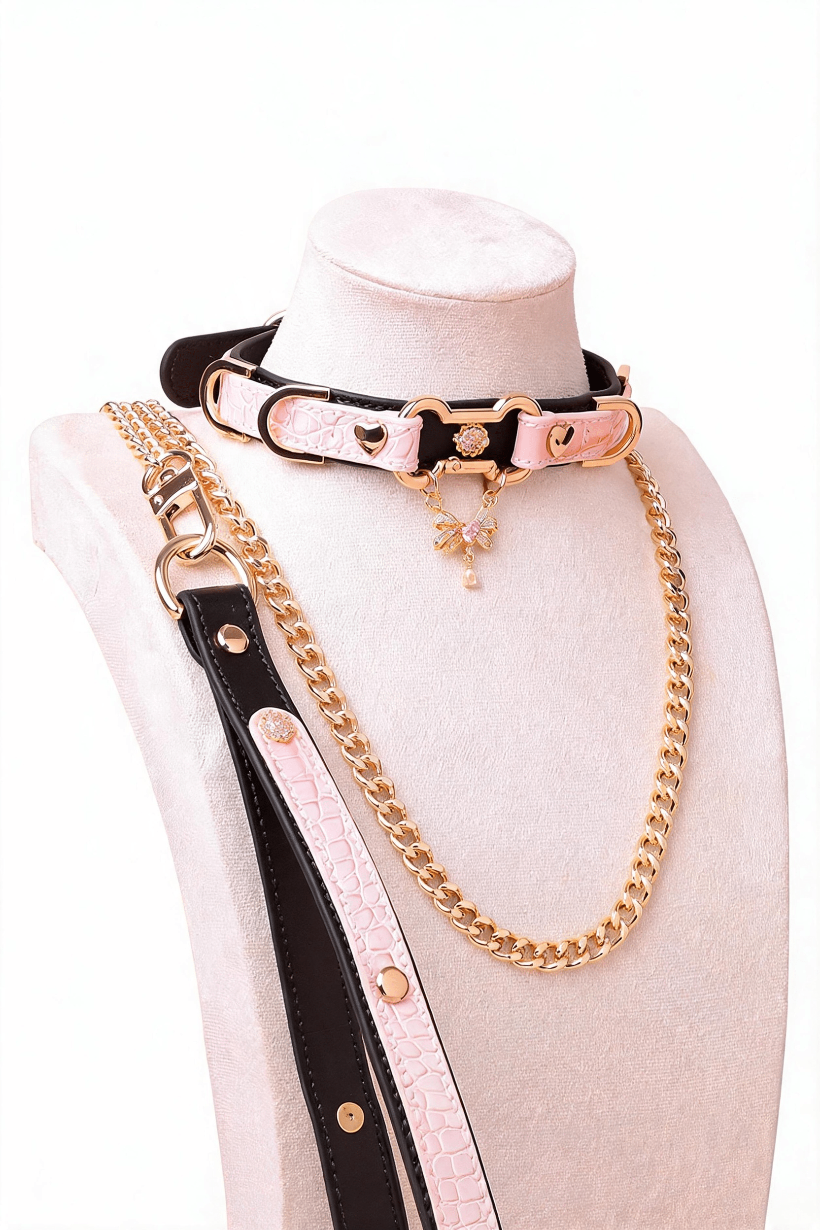Product Name:"Sweet Rococo" Pink Embossed Leather Choker - Hushcrafts LLC