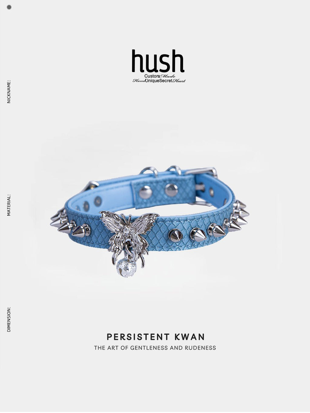 Punk choker collar for women with vegan leather and butterfly metal parts - Available with different types of charms and colors - Hush