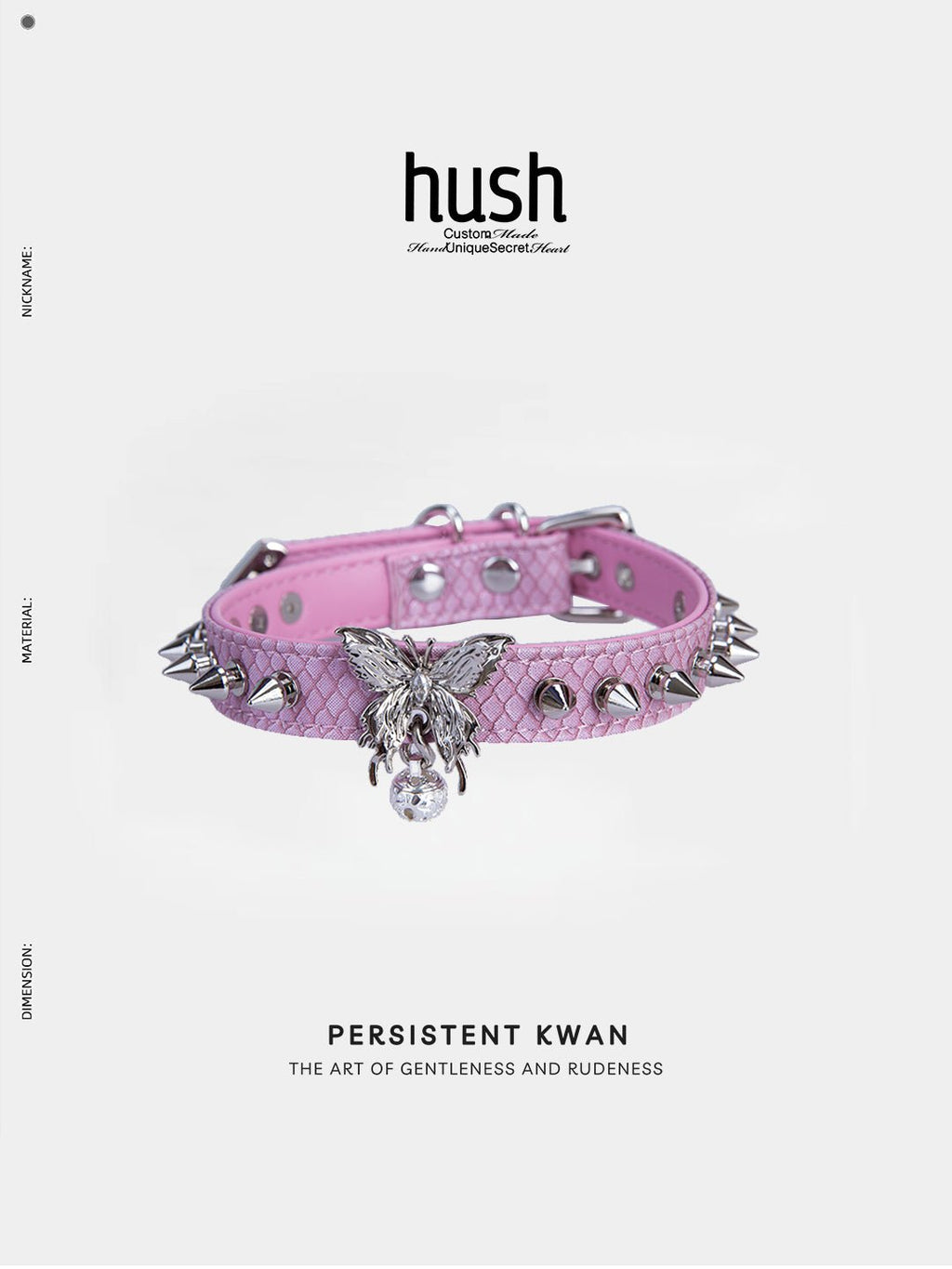 Punk choker collar for women with vegan leather and butterfly metal parts - Available with different types of charms and colors - Hush