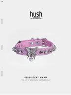 Punk choker collar for women with vegan leather and butterfly metal parts - Available with different types of charms and colors - Hush