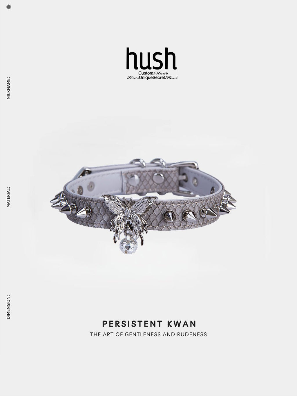 Punk choker collar for women with vegan leather and butterfly metal parts - Available with different types of charms and colors - Hush