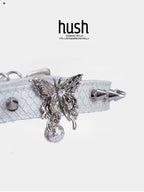 Punk choker collar for women with vegan leather and butterfly metal parts - Available with different types of charms and colors - Hush