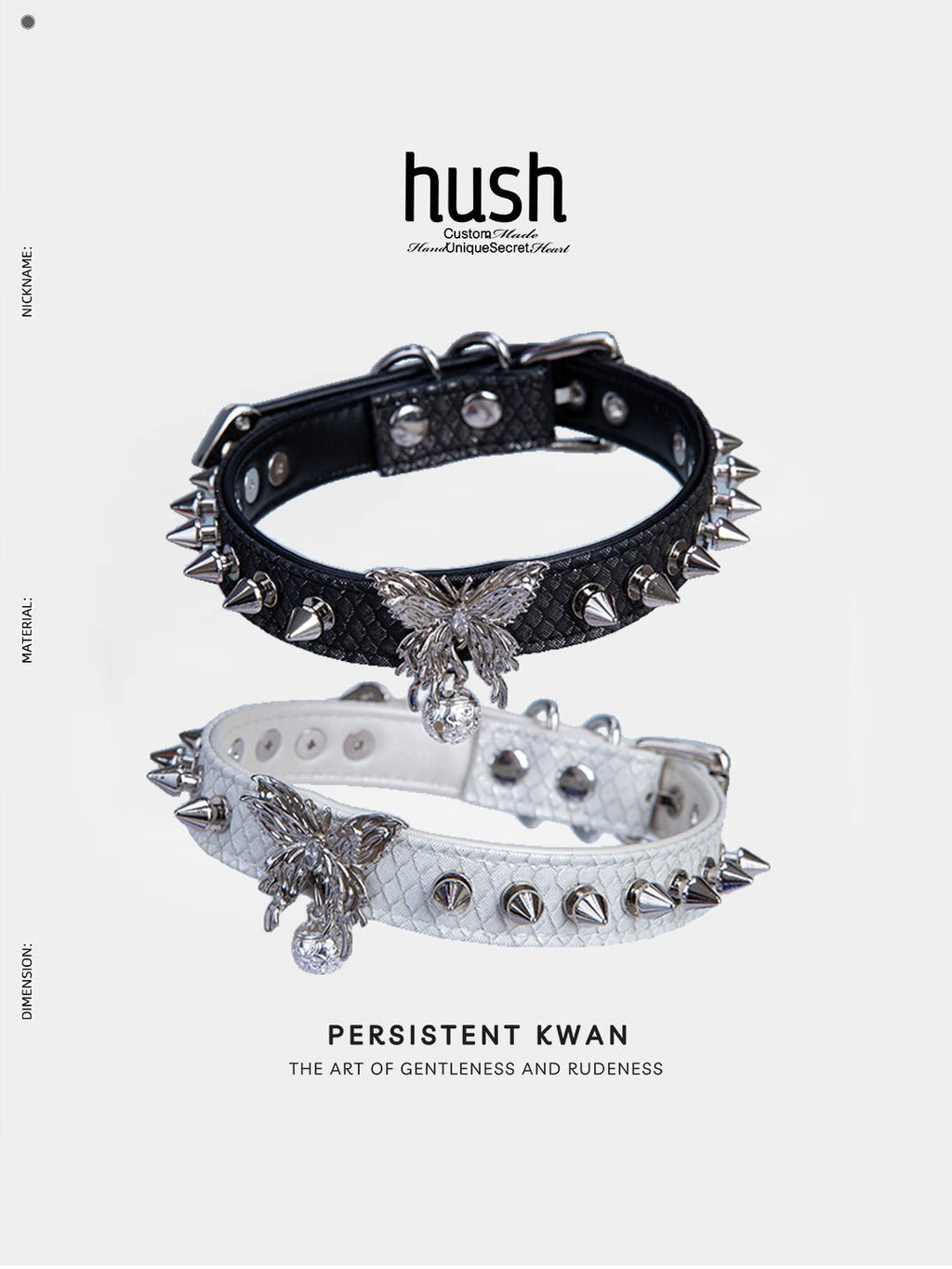 Punk choker collar for women with vegan leather and butterfly metal parts - Available with different types of charms and colors - Hush