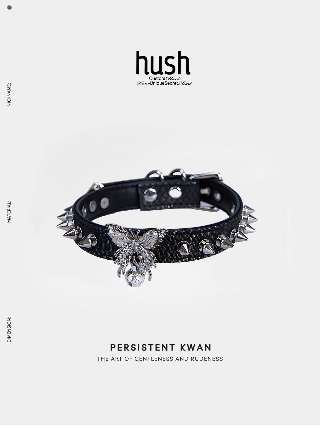 Punk choker collar for women with vegan leather and butterfly metal parts - Available with different types of charms and colors - Hush