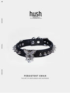 Punk choker collar for women with vegan leather and butterfly metal parts - Available with different types of charms and colors - Hush