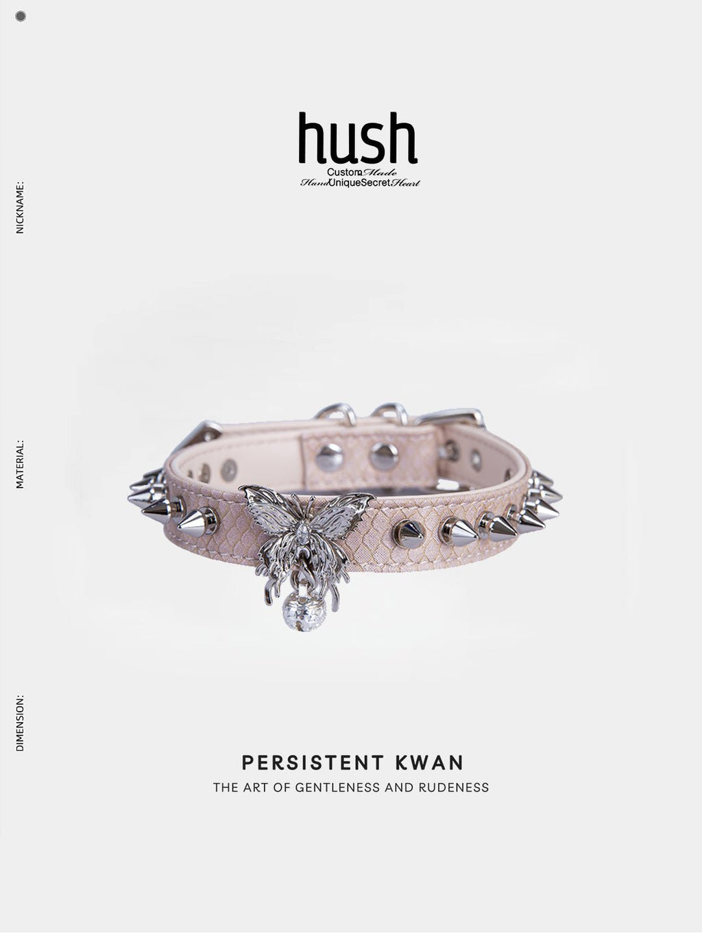 Punk choker collar for women with vegan leather and butterfly metal parts - Available with different types of charms and colors - Hush