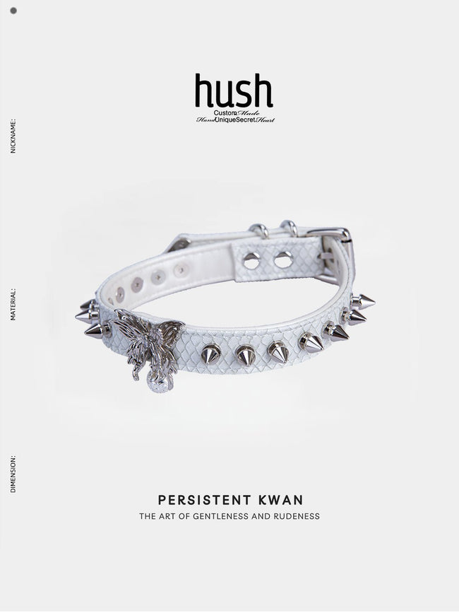 Punk choker collar for women with vegan leather and butterfly metal parts - Available with different types of charms and colors - Hush Hover Image