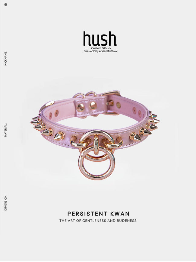 Punk choker collar for women with vegan leather and O ring metal parts - Available with different types of charms and colors - Hush Hover Image