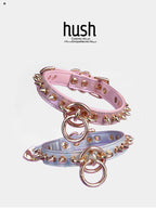 Punk choker collar for women with vegan leather and O ring metal parts - Available with different types of charms and colors - Hush