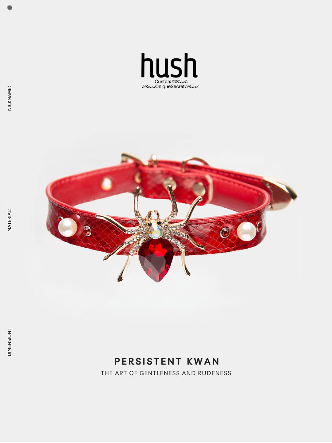 "Red Spider" choker vegan leather - choker collar red vegan leather choker with spider and buckle - Hush