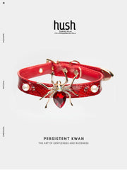 "Red Spider" choker vegan leather - choker collar red vegan leather choker with spider and buckle - Hush