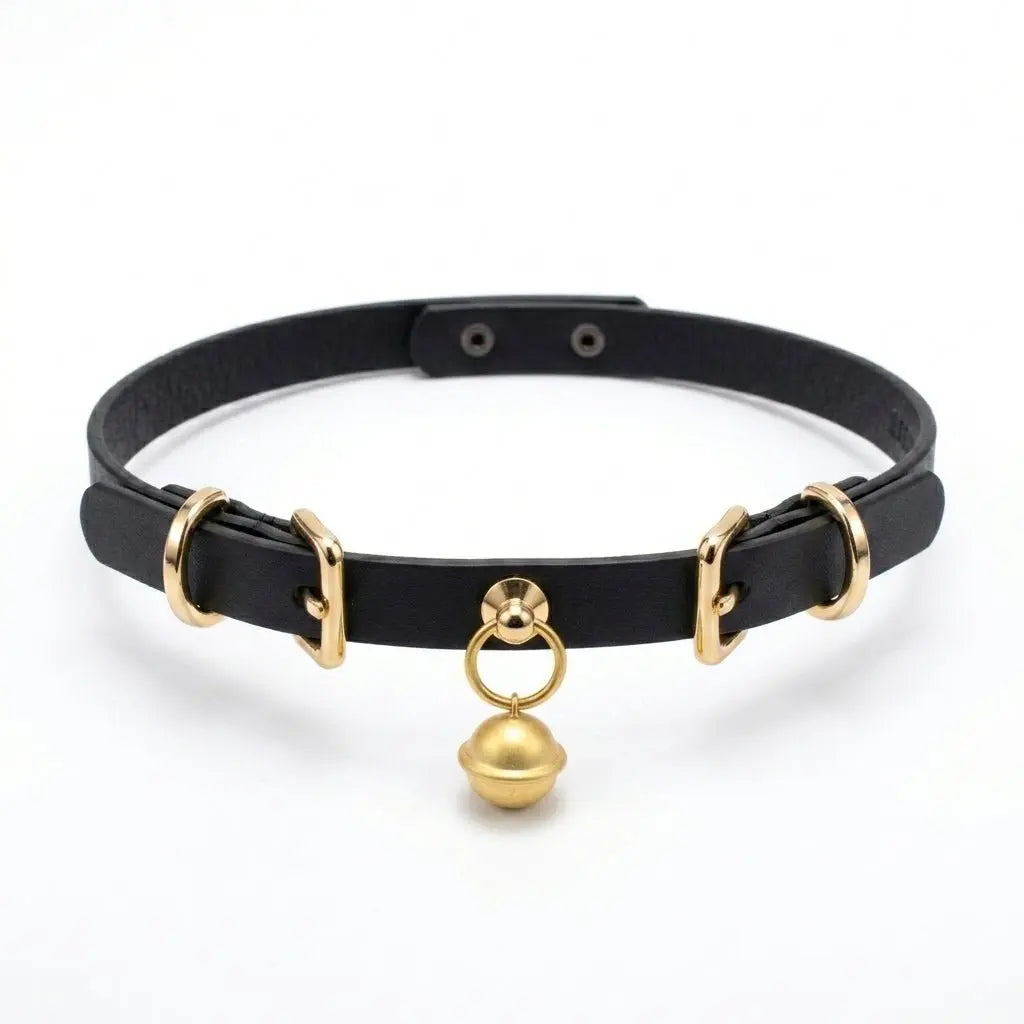 Ring My Bell – Minimalist Leather Choker with Gold Bell | Hushcrafts® - Hushcrafts LLC