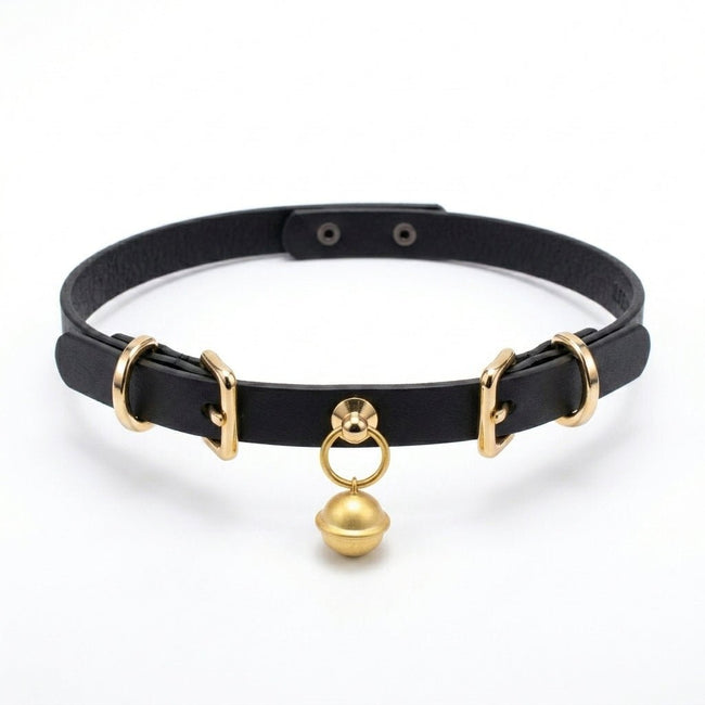 Ring My Bell – Minimalist Leather Choker with Gold Bell | Hushcrafts® Main Image