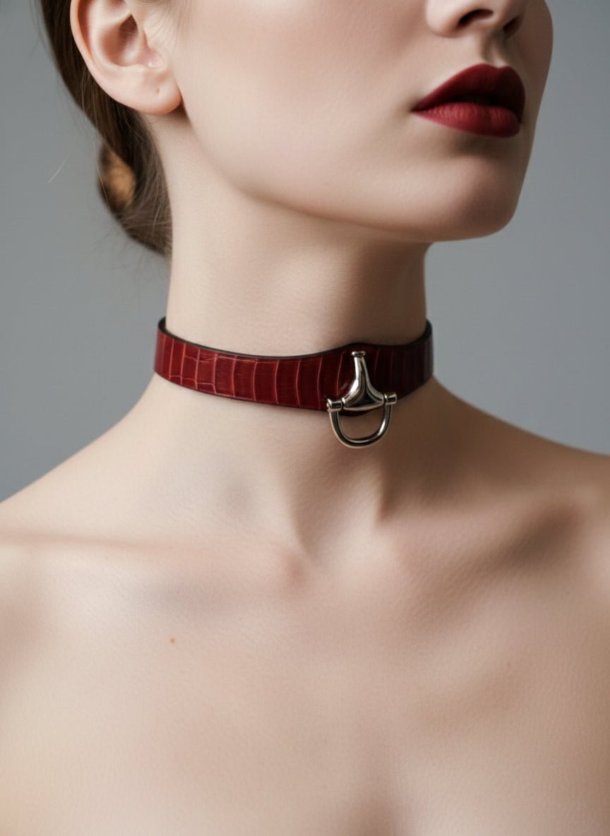 "Serpent Seduction" Black & Red Snakeskin Choker - Hushcrafts LLC