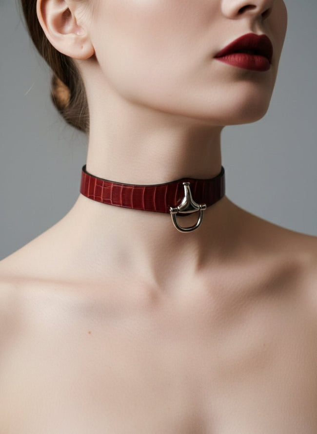 "Serpent Seduction" Black & Red Snakeskin Choker - Hushcrafts LLC Hover Image