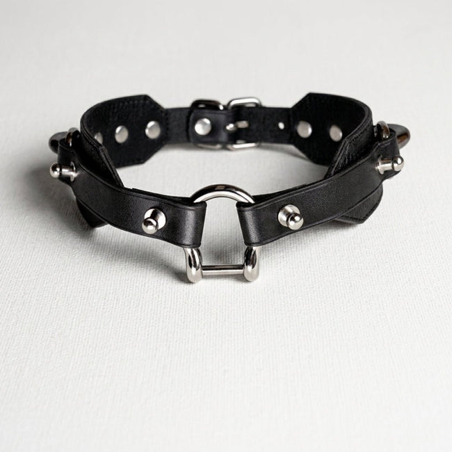 Shackled – Double-Strap Studded Leather Choker | Hushcrafts® Main Image