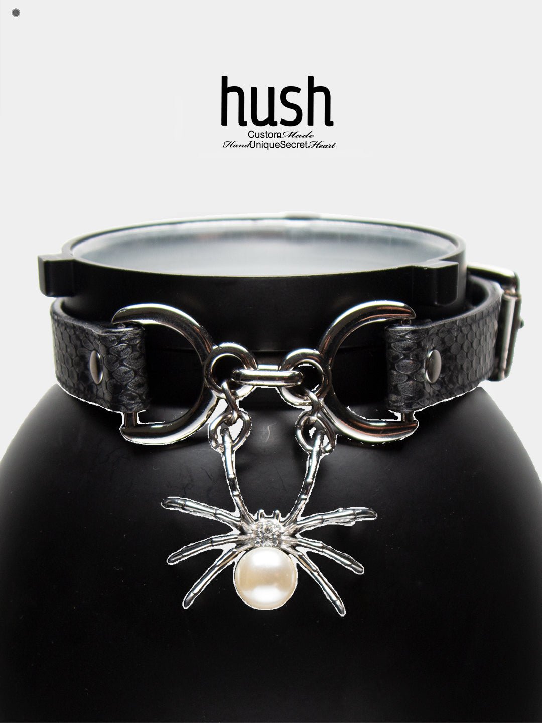 "Spider Pearl"Handmade vegan leather custom choker collar (spider pendant with pearl, nickel - free plated hardware one price for all sizes) anniversary gift - Hush