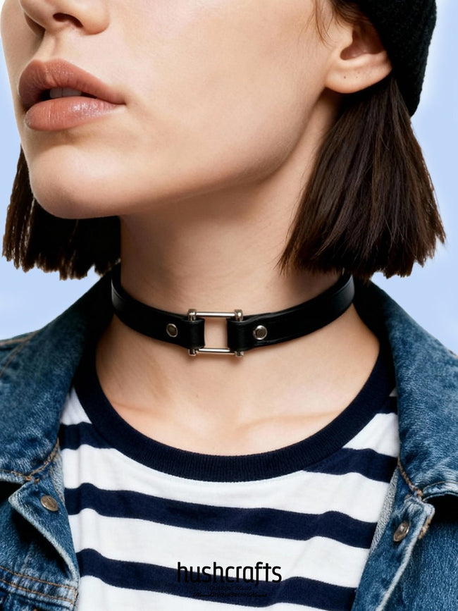 SquareBound Leather Day Collar - hushcrafts Hover Image