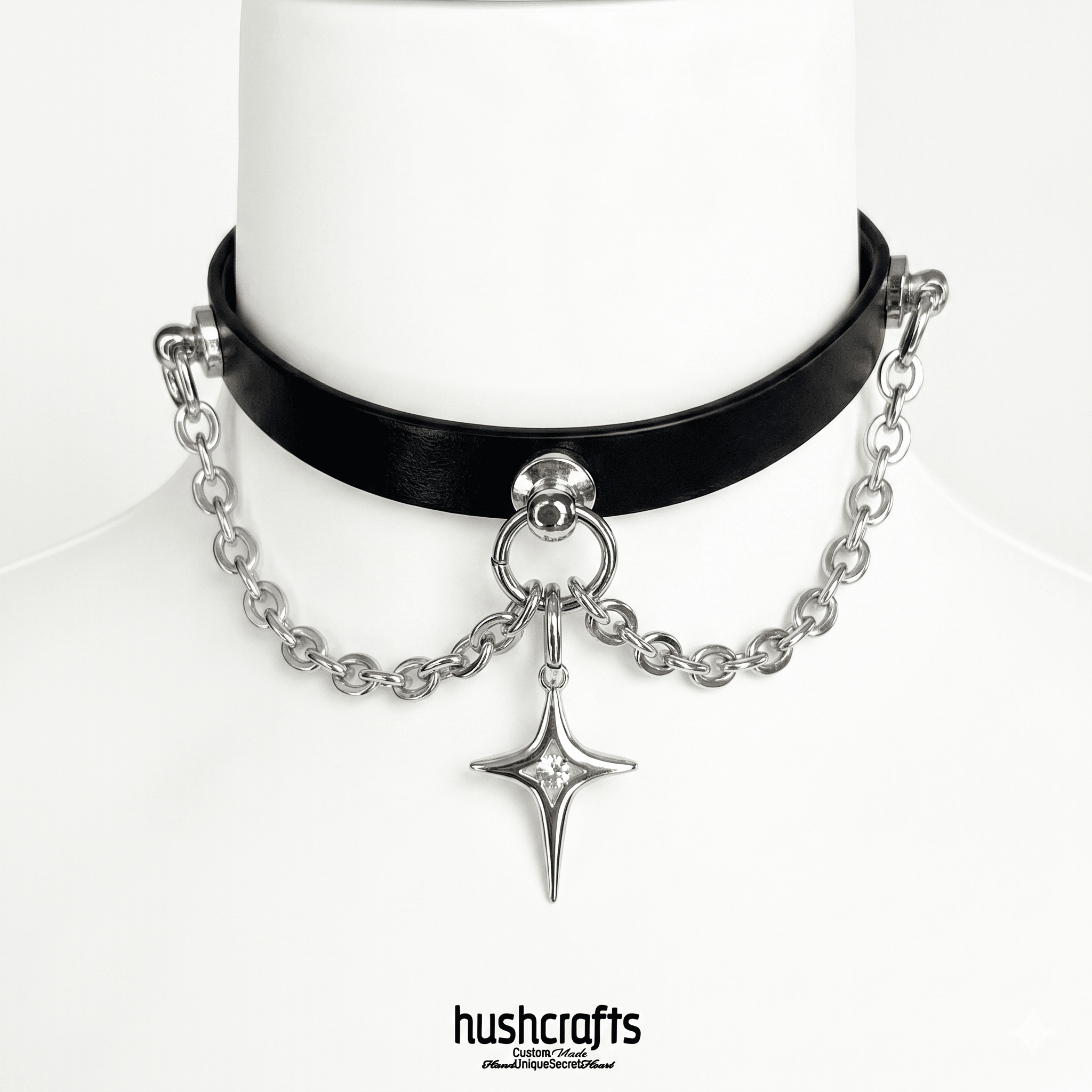 Starlit Chain Choker – Black Leather Choker with Chain & Star Pendant | Hushcrafts® - Hushcrafts LLC