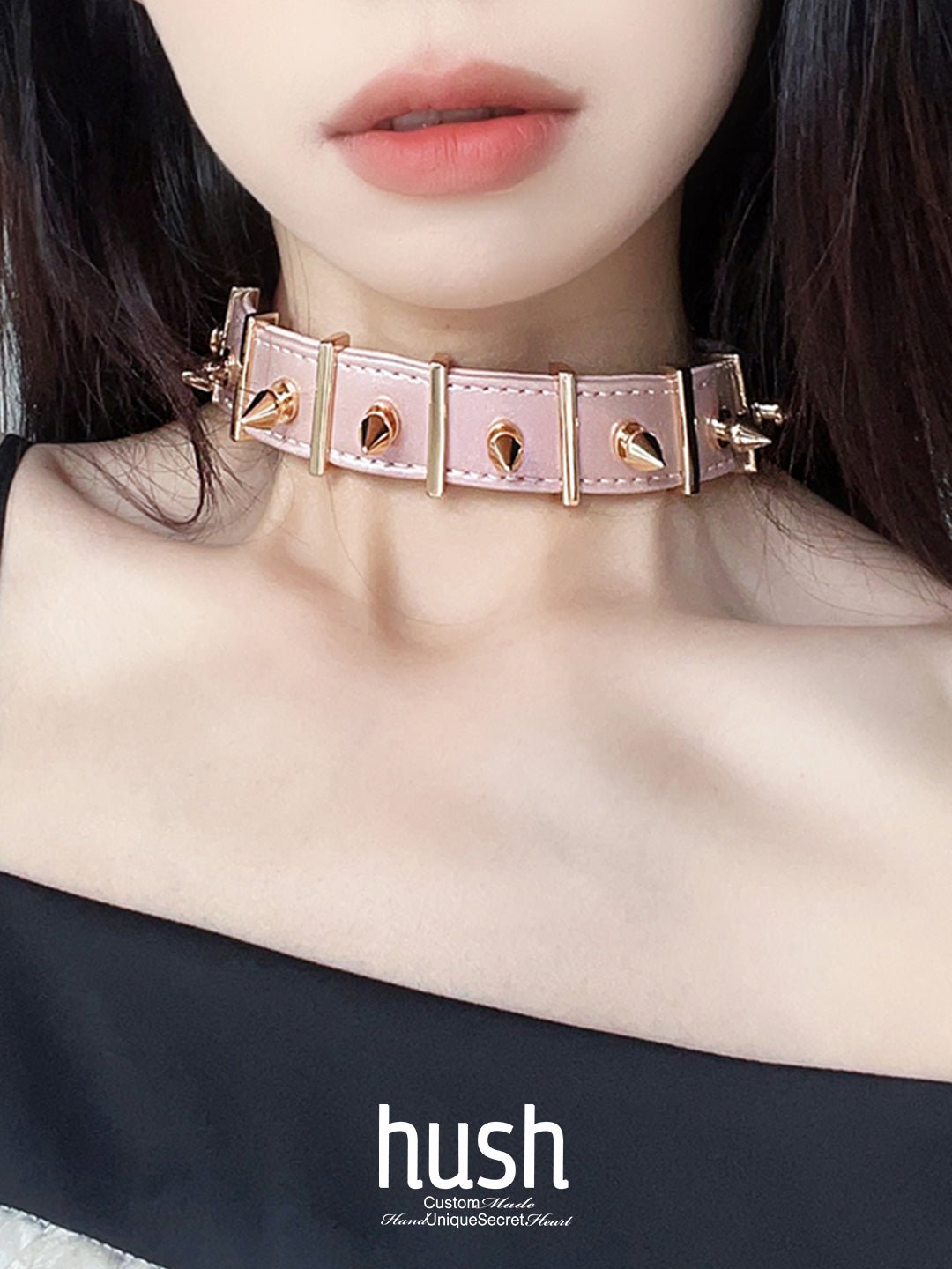Strip&Rivet choker with vegan leather, leather choker, collar with rivet and metal strip, rivet choker, collar with metal strip - Hush
