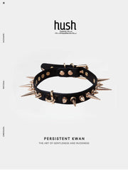 Studded Ring Leather Choker - Hush