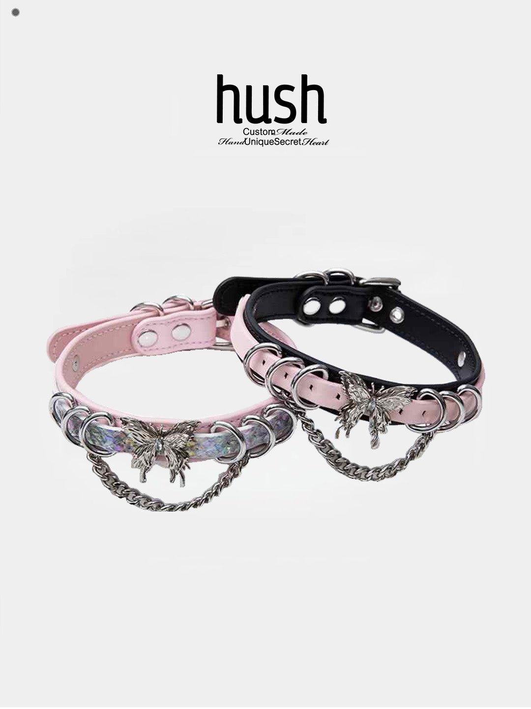 Two - Tone Butterfly Leather Choker - Hush