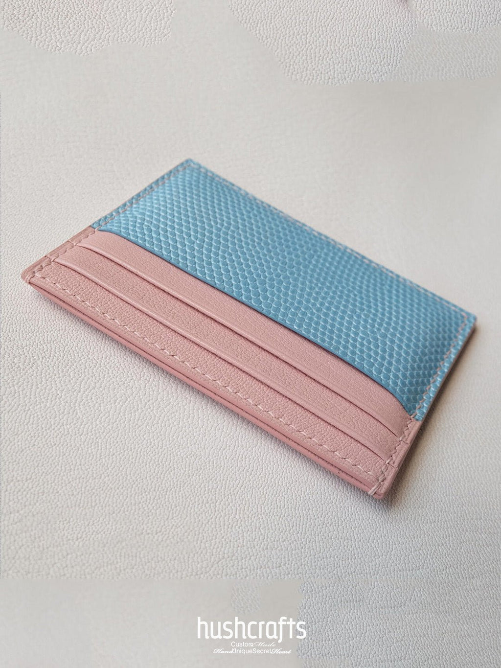 Two - Tone Lizard Leather Card Holder - hushcrafts