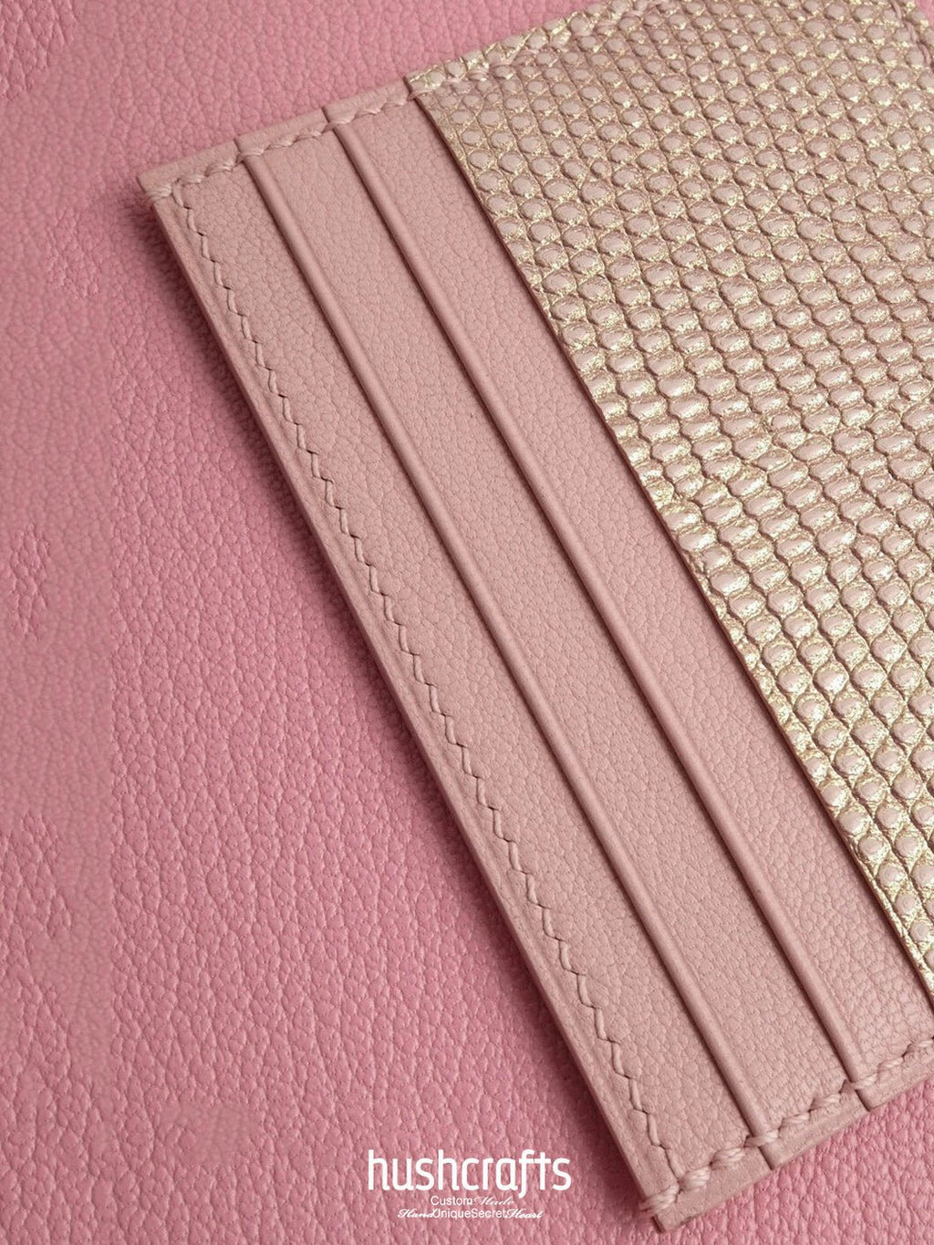 Two - Tone Pink Lizard Leather Card Holder - hushcrafts
