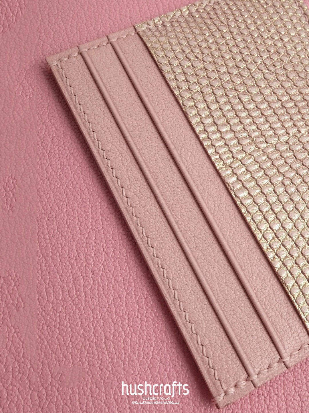 Two - Tone Pink Lizard Leather Card Holder - hushcrafts