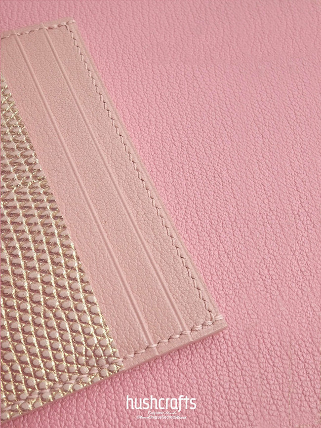 Two-Tone Pink Lizard Leather Card Holder Main Image