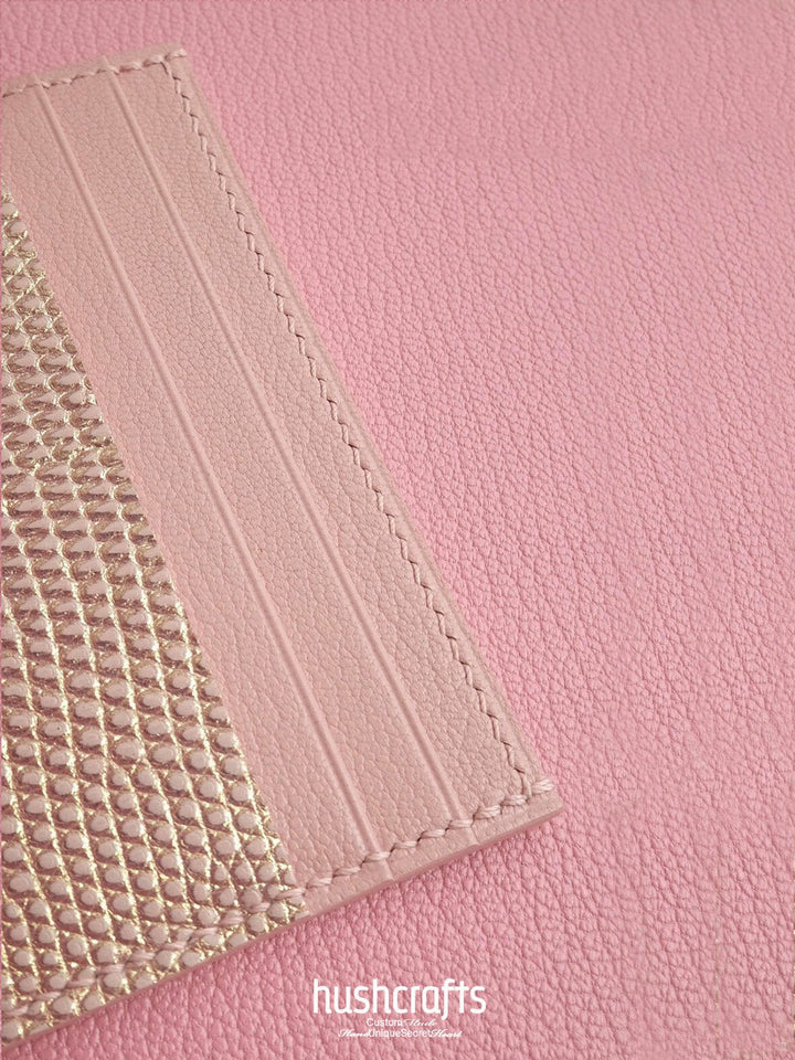 Two - Tone Pink Lizard Leather Card Holder - hushcrafts
