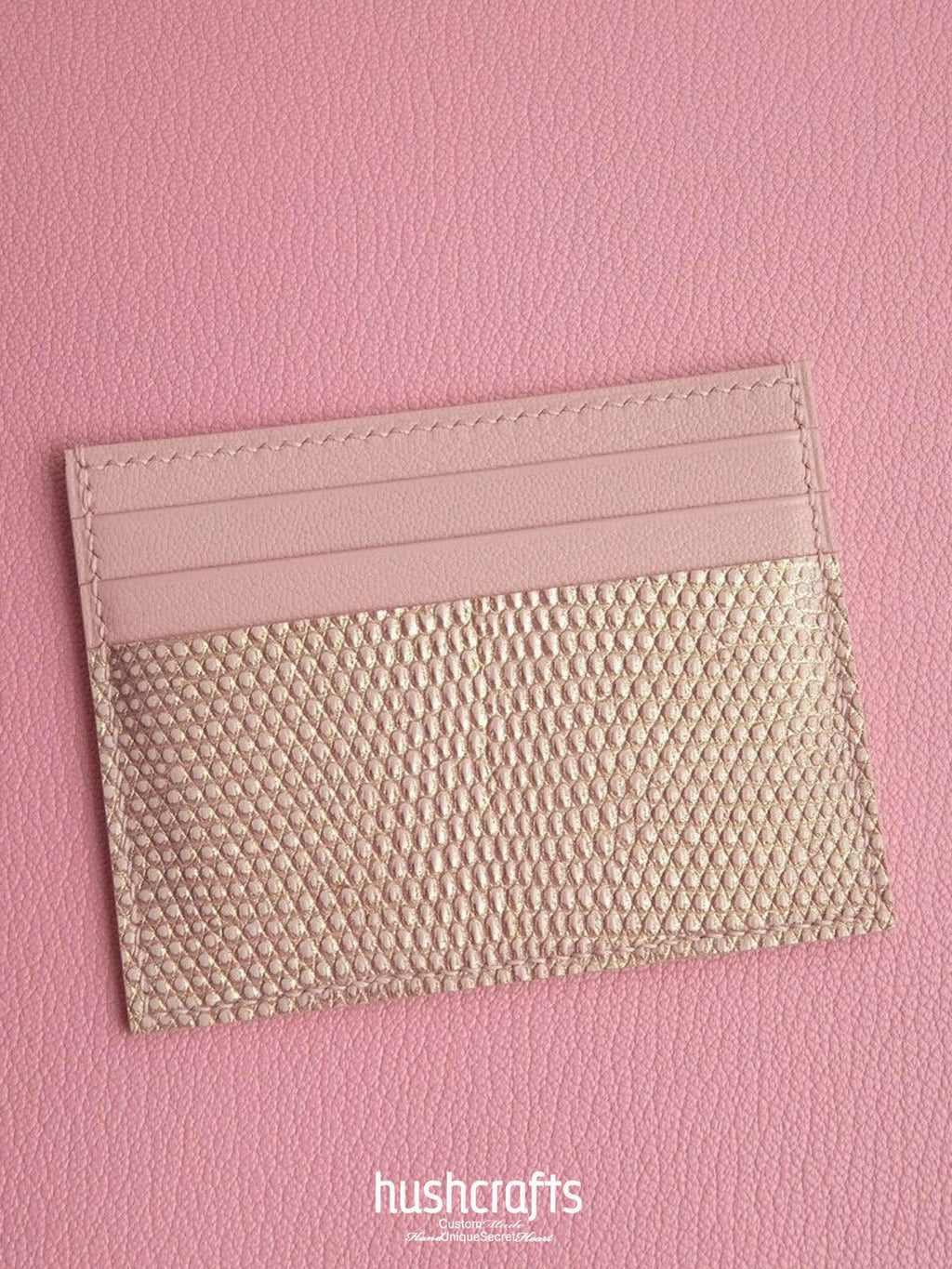 Two - Tone Pink Lizard Leather Card Holder - hushcrafts