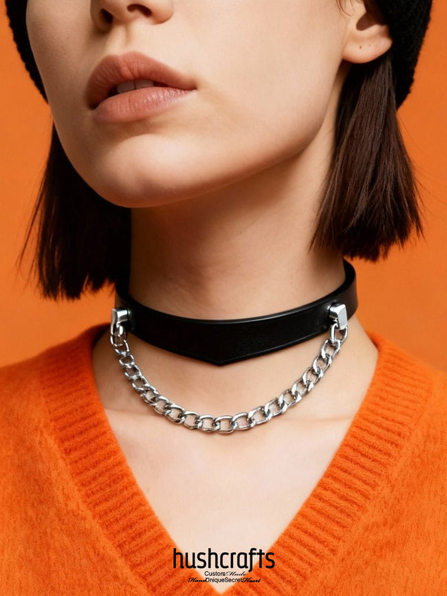 V - Shaped Leather Day Collar - hushcrafts Hover Image