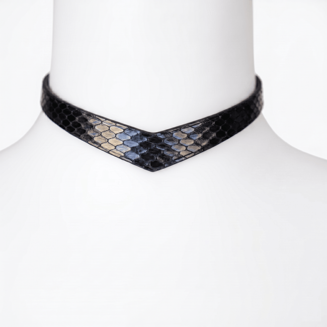 Vanguard Collar – Snakeskin Leather Choker with Lambskin Lining & Lockable Closure | Hushcrafts® - Hushcrafts LLC Hover Image