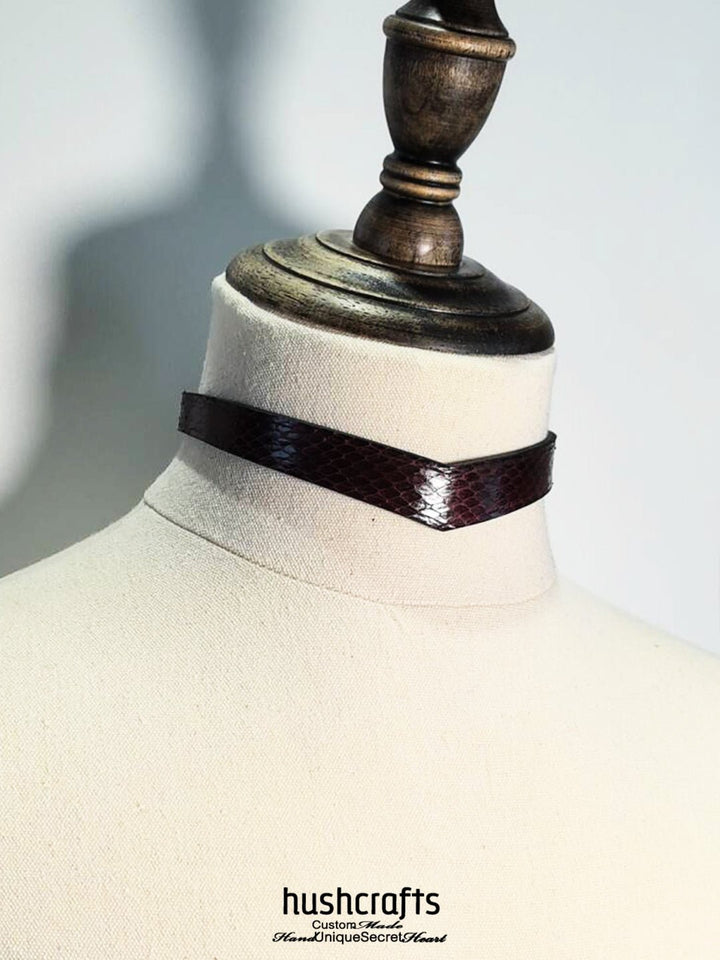 VANGUARD LOCKED Snake Leather Collar - hushcrafts