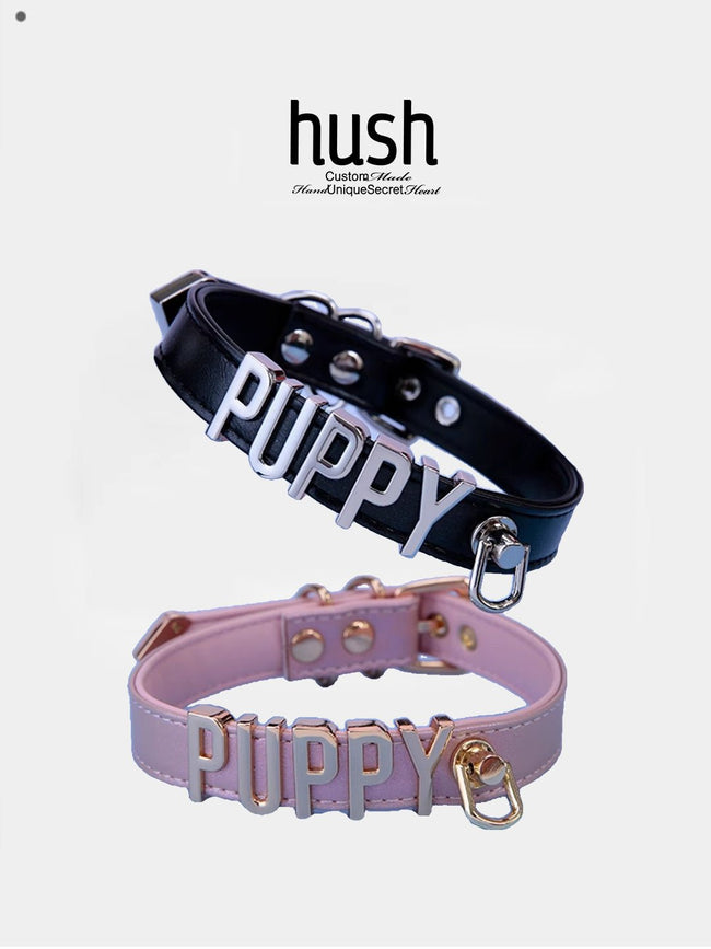 Vegan Leather choker collar with adjustable buckle, vagan leather choker, collar with buckle, cowhide choker collar. - Hush Hover Image