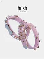 Vegan Leather choker collar with pearl&butterfly, vegan leather choker, collar with rivet, choker collar, butterfly collar with pearl. - Hush