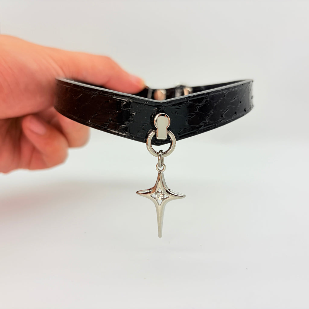 Vesper Choker – Black Python Leather Choker with Star Pendant | Hushcrafts® - Hushcrafts LLC