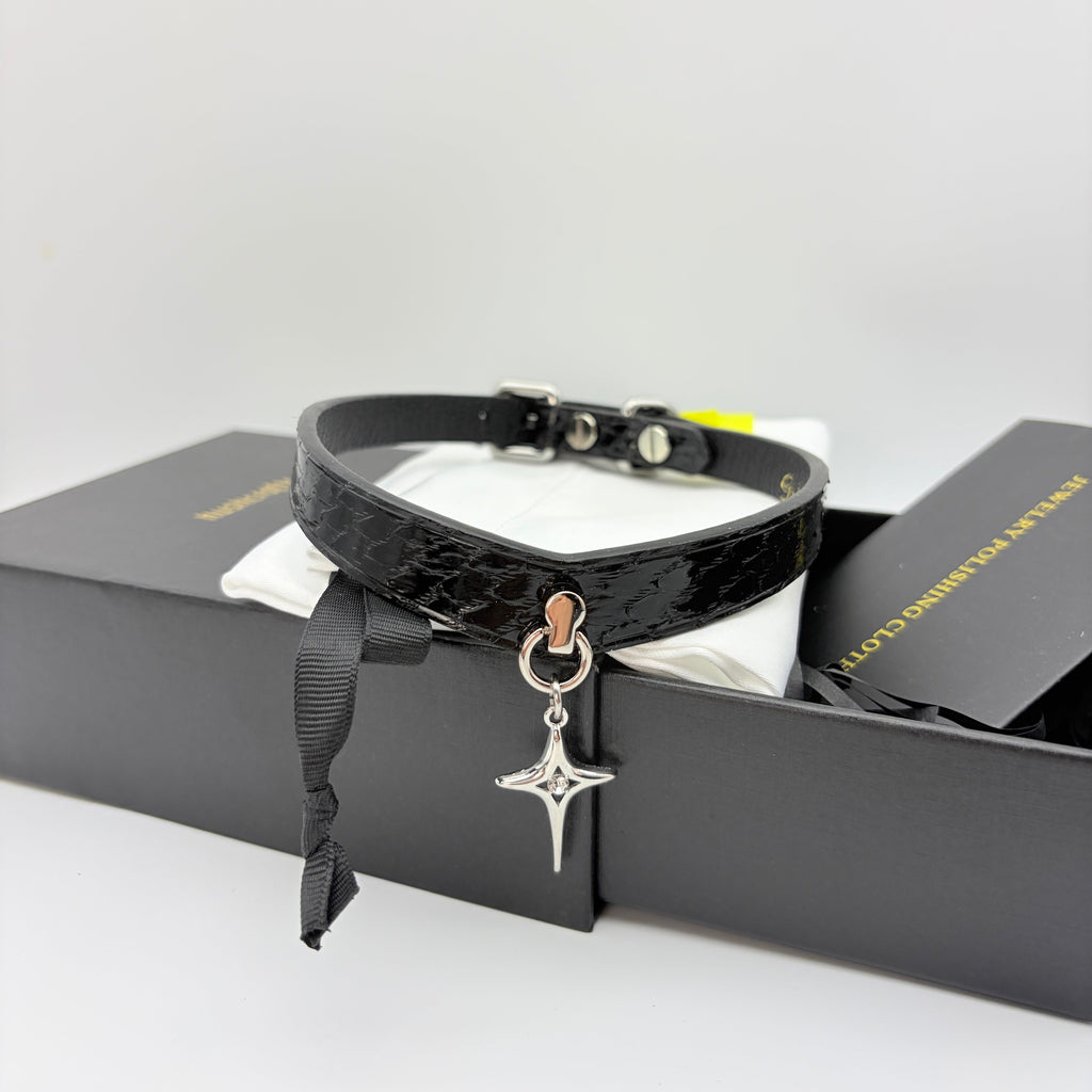 Vesper Choker – Black Python Leather Choker with Star Pendant | Hushcrafts® - Hushcrafts LLC