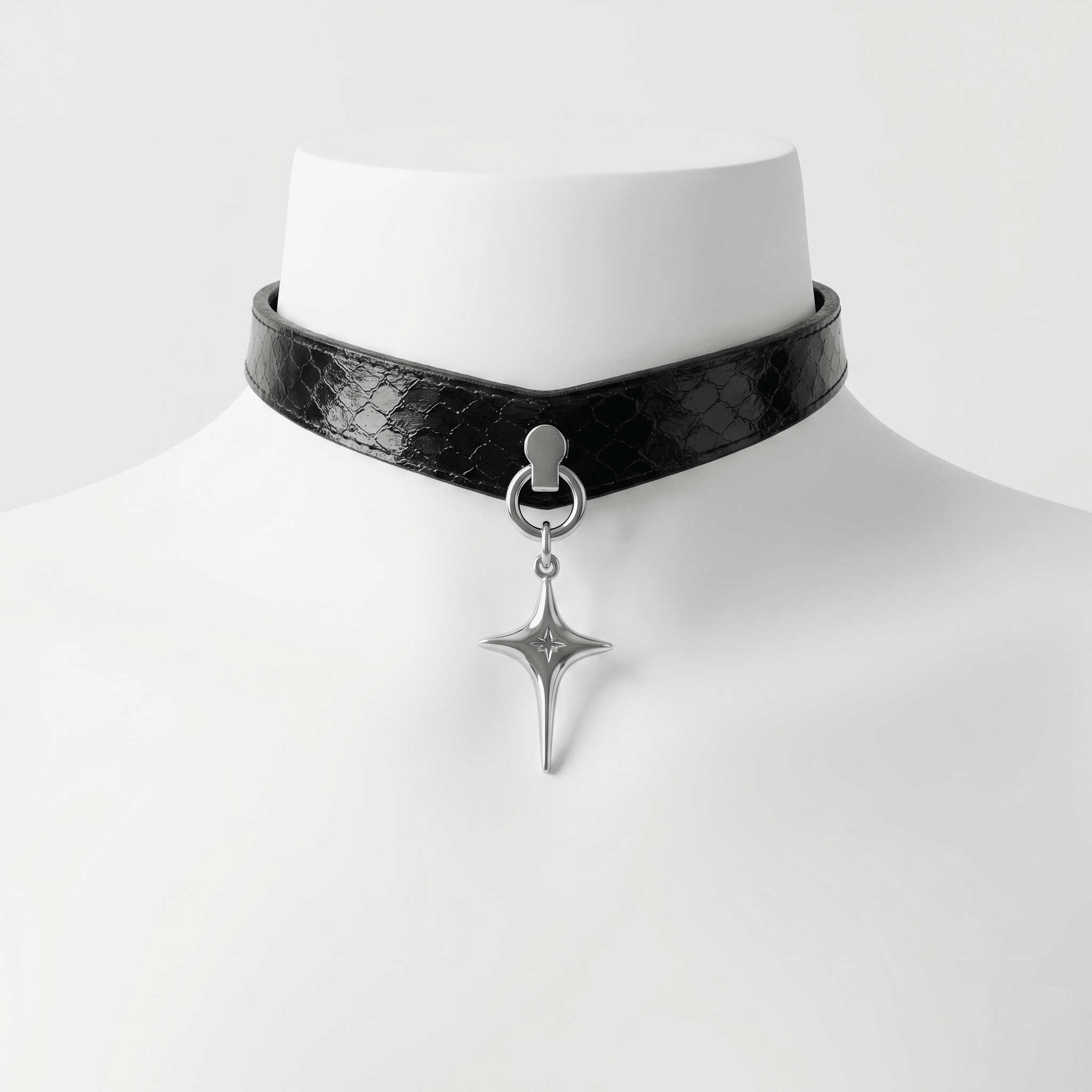 Vesper Choker – Black Python Leather Choker with Star Pendant | Hushcrafts® - Hushcrafts LLC